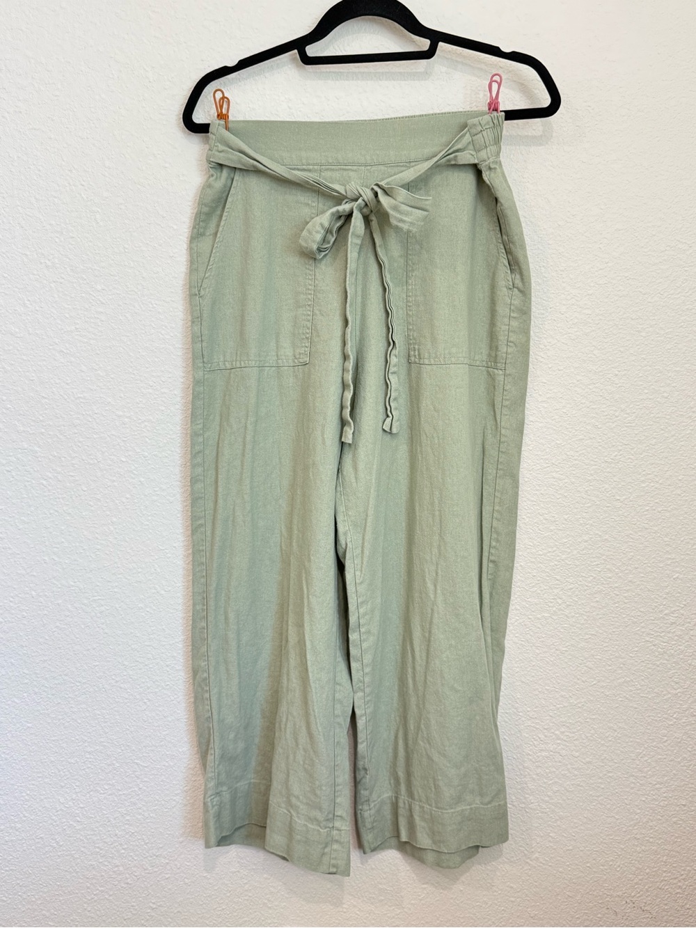 Light Sage Linen Blend Tie-Waist Wide Leg Pants - Kensie Jeans